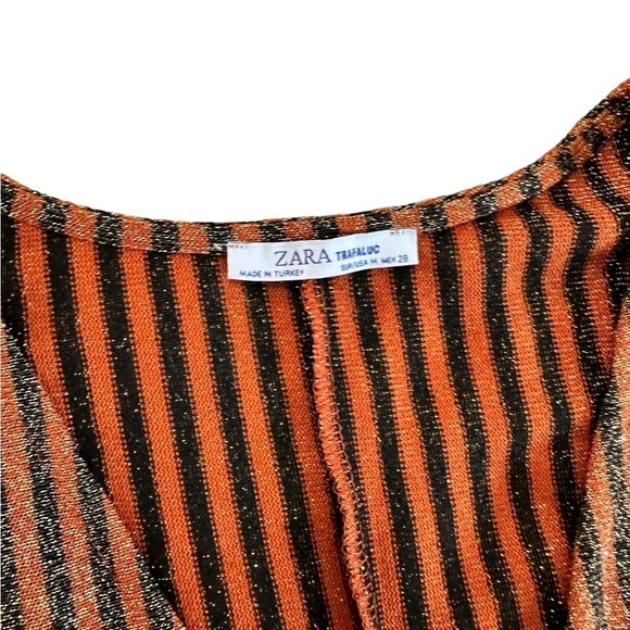 Zara Trafaluc Sparkly Metallic V-neck Striped Dress Size M - Picture 7 of 17
